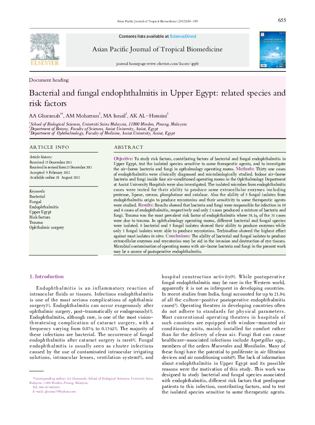 Bacterial and fungal endophthalmitis in Upper Egypt: related species and risk factors