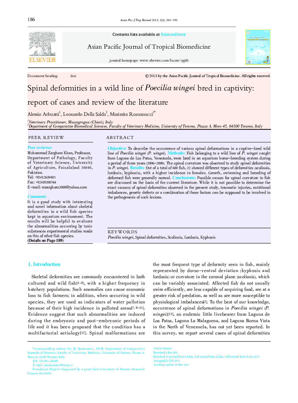 Spinal deformities in a wild line of Poecilia wingei bred in captivity: report of cases and review of the literature