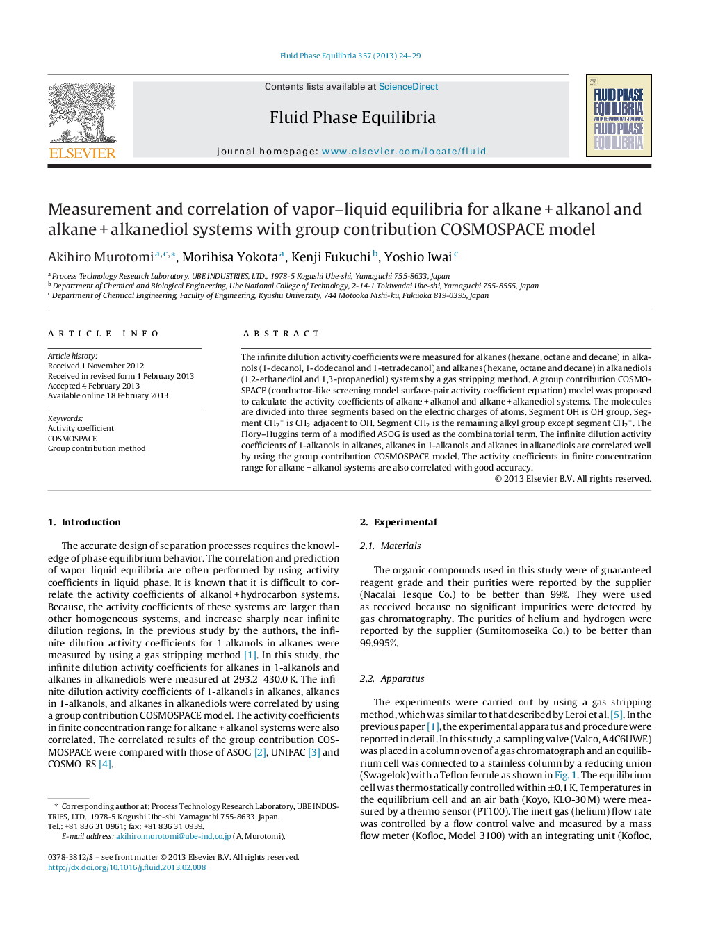 Measurement and correlation of vapor–liquid equilibria for alkane + alkanol and alkane + alkanediol systems with group contribution COSMOSPACE model