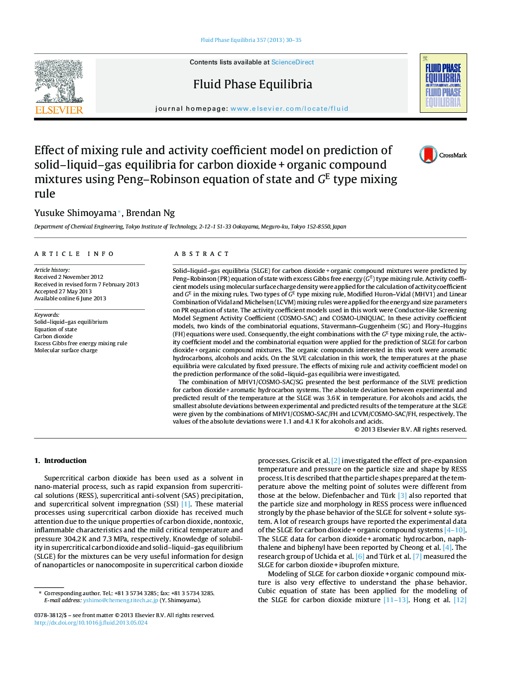 Effect of mixing rule and activity coefficient model on prediction of solid–liquid–gas equilibria for carbon dioxide + organic compound mixtures using Peng–Robinson equation of state and GE type mixing rule