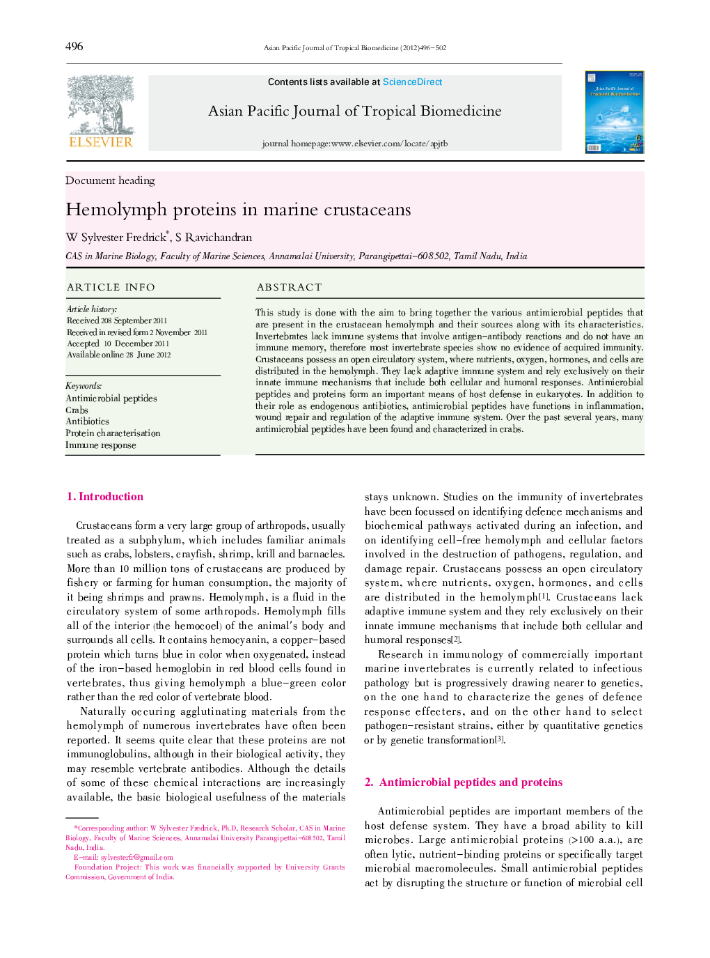 Hemolymph proteins in marine crustaceans