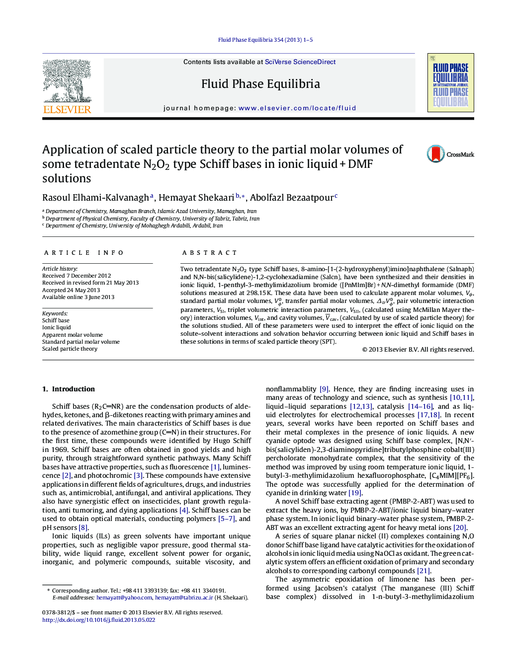 Application of scaled particle theory to the partial molar volumes of some tetradentate N2O2 type Schiff bases in ionic liquid + DMF solutions