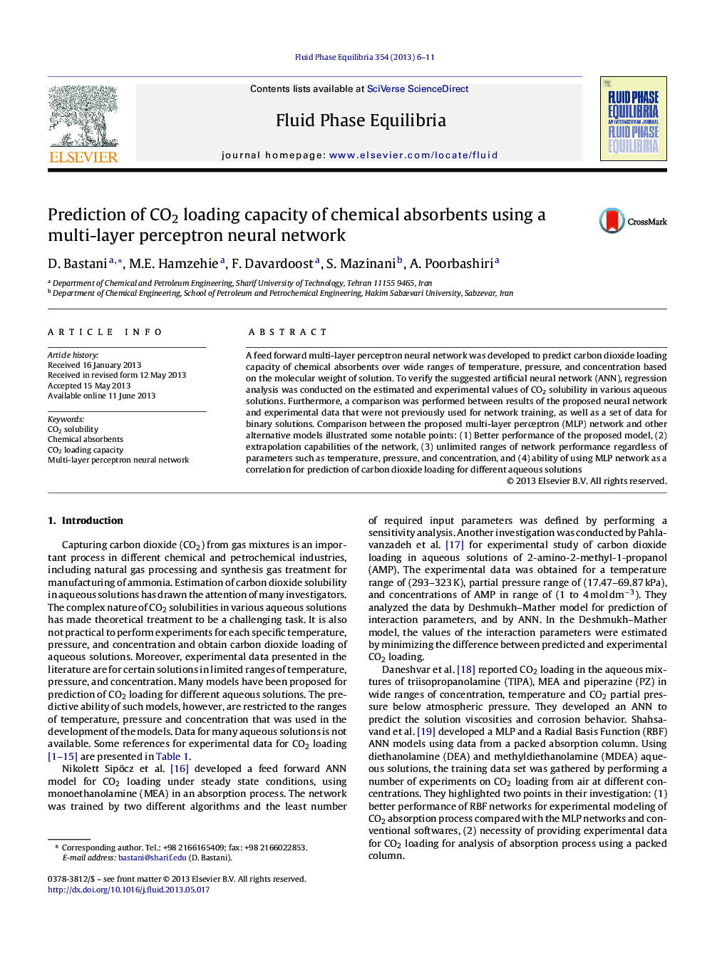 Prediction of CO2 loading capacity of chemical absorbents using a multi-layer perceptron neural network