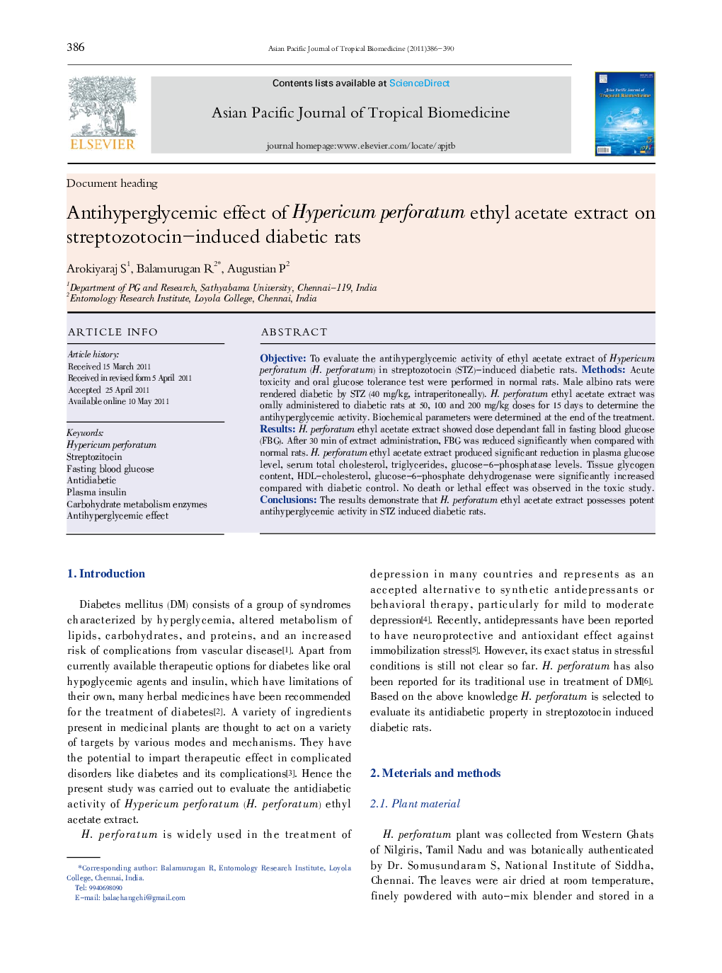 Antihyperglycemic effect of Hypericum perforatum ethyl acetate extract on streptozotocin-induced diabetic rats