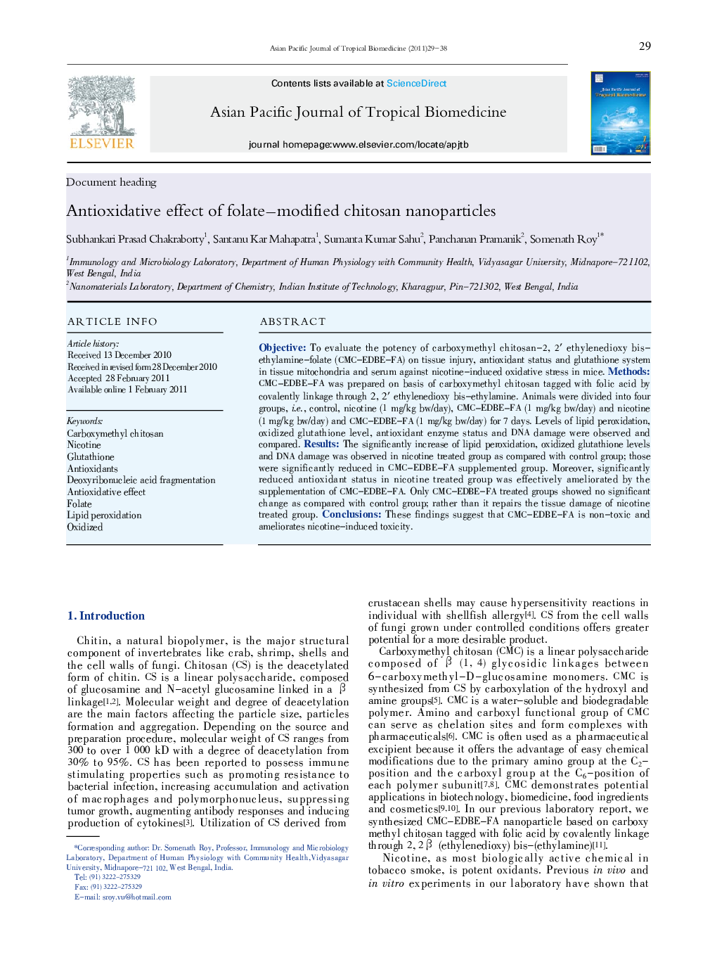 Antioxidative effect of folate-modified chitosan nanoparticles