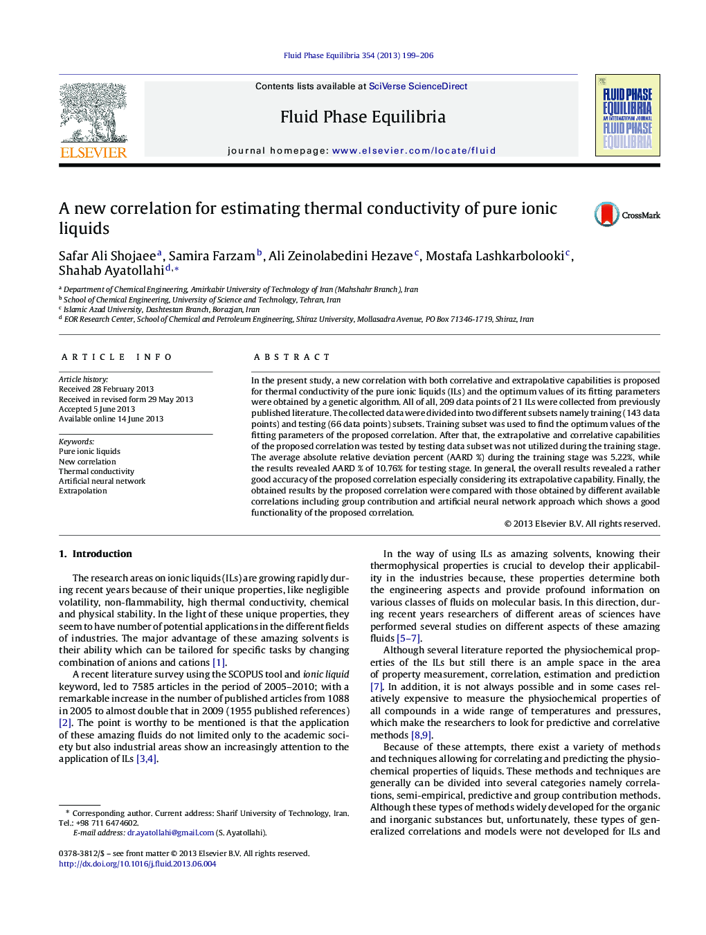 A new correlation for estimating thermal conductivity of pure ionic liquids