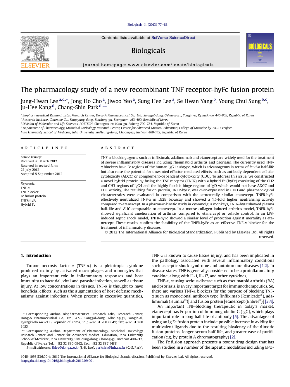 The pharmacology study of a new recombinant TNF receptor-hyFc fusion protein