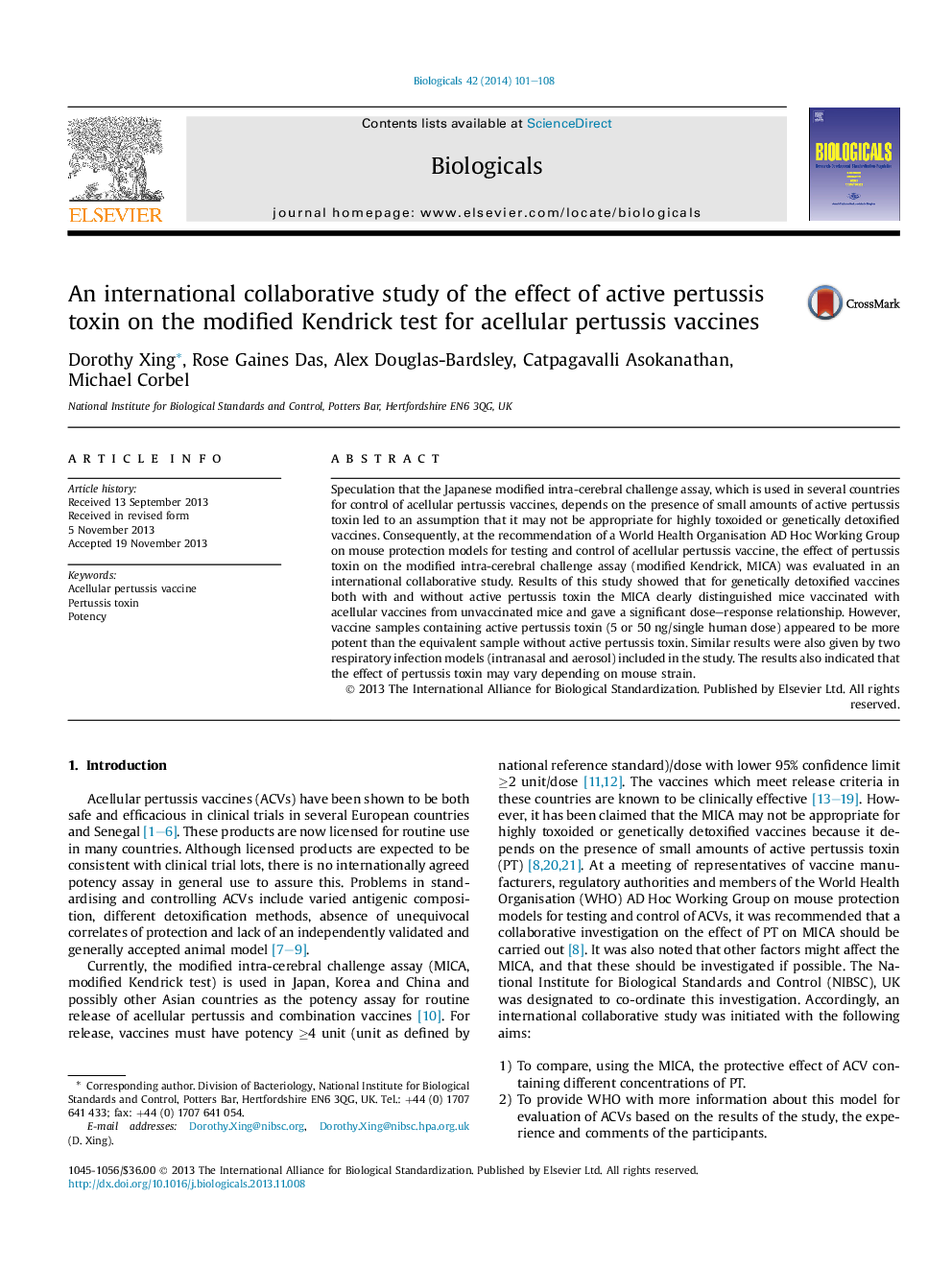 An international collaborative study of the effect of active pertussis toxin on the modified Kendrick test for acellular pertussis vaccines