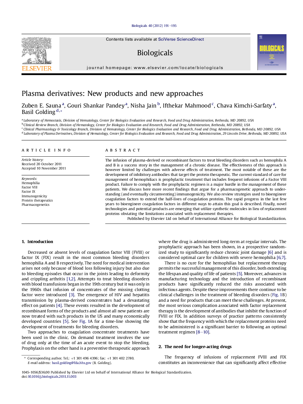 Plasma derivatives: New products and new approaches