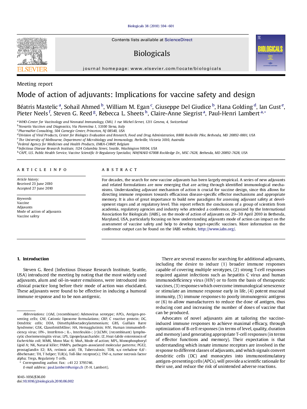 Mode of action of adjuvants: Implications for vaccine safety and design