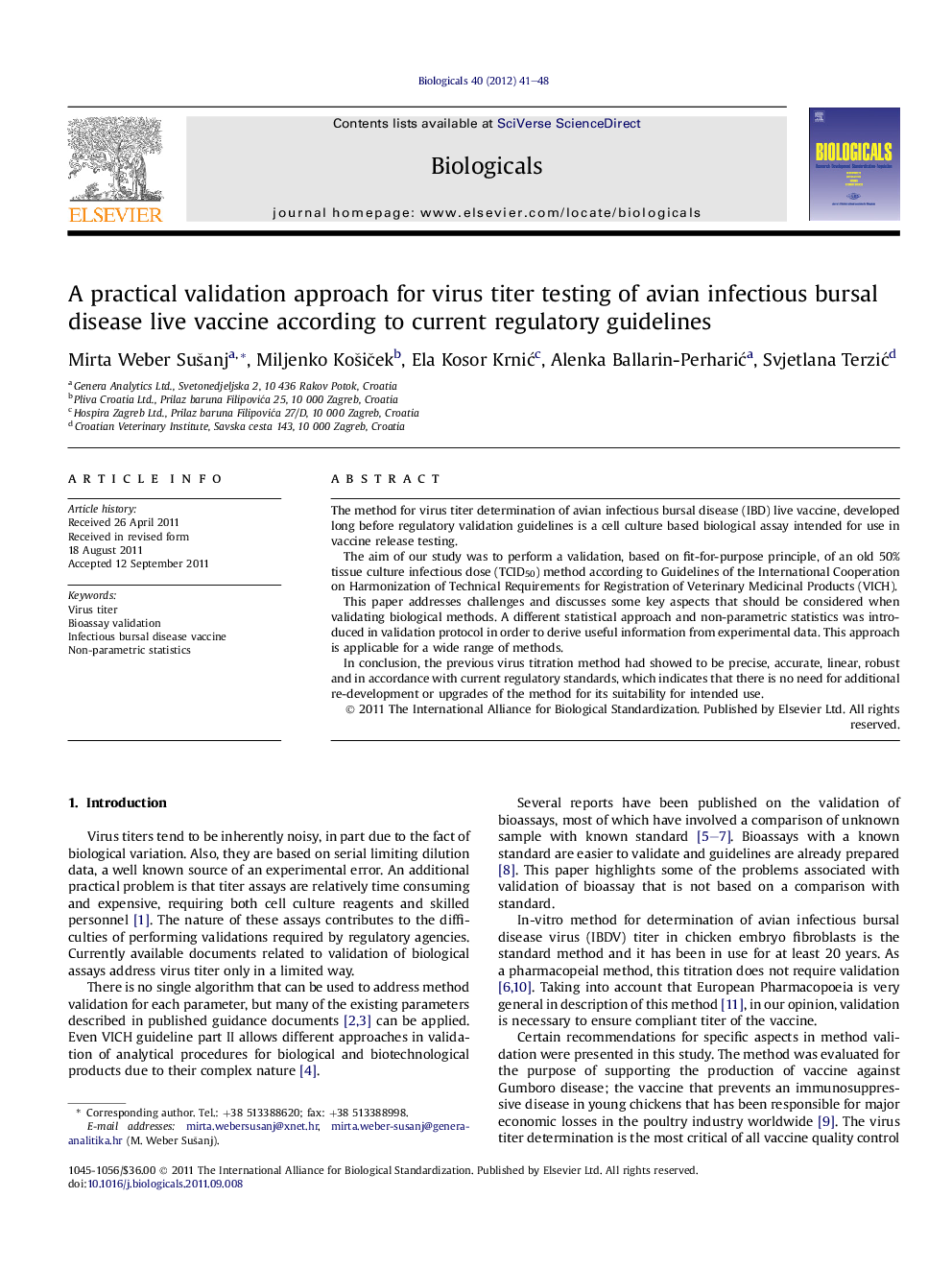 A practical validation approach for virus titer testing of avian infectious bursal disease live vaccine according to current regulatory guidelines