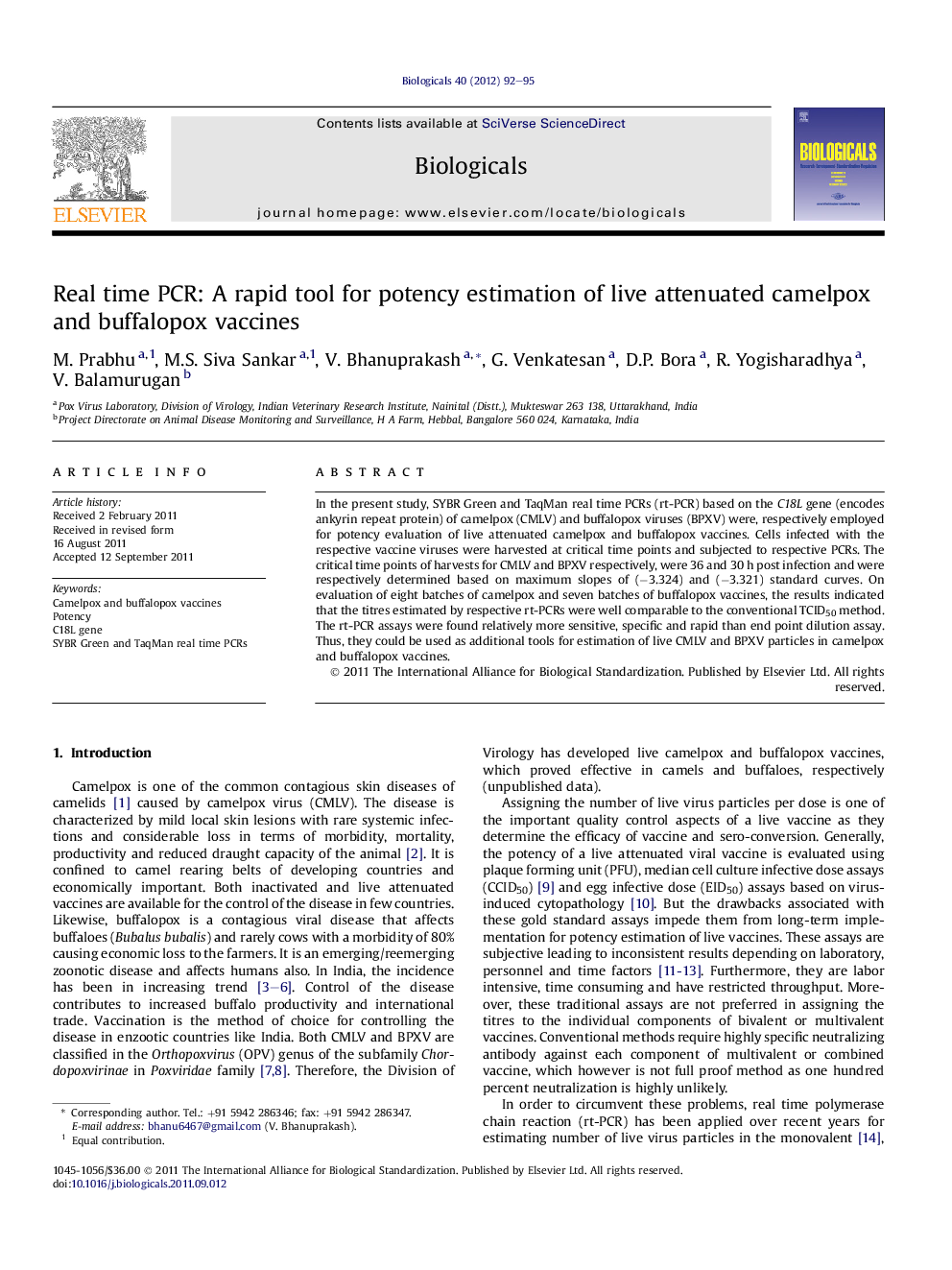 Real time PCR: A rapid tool for potency estimation of live attenuated camelpox and buffalopox vaccines