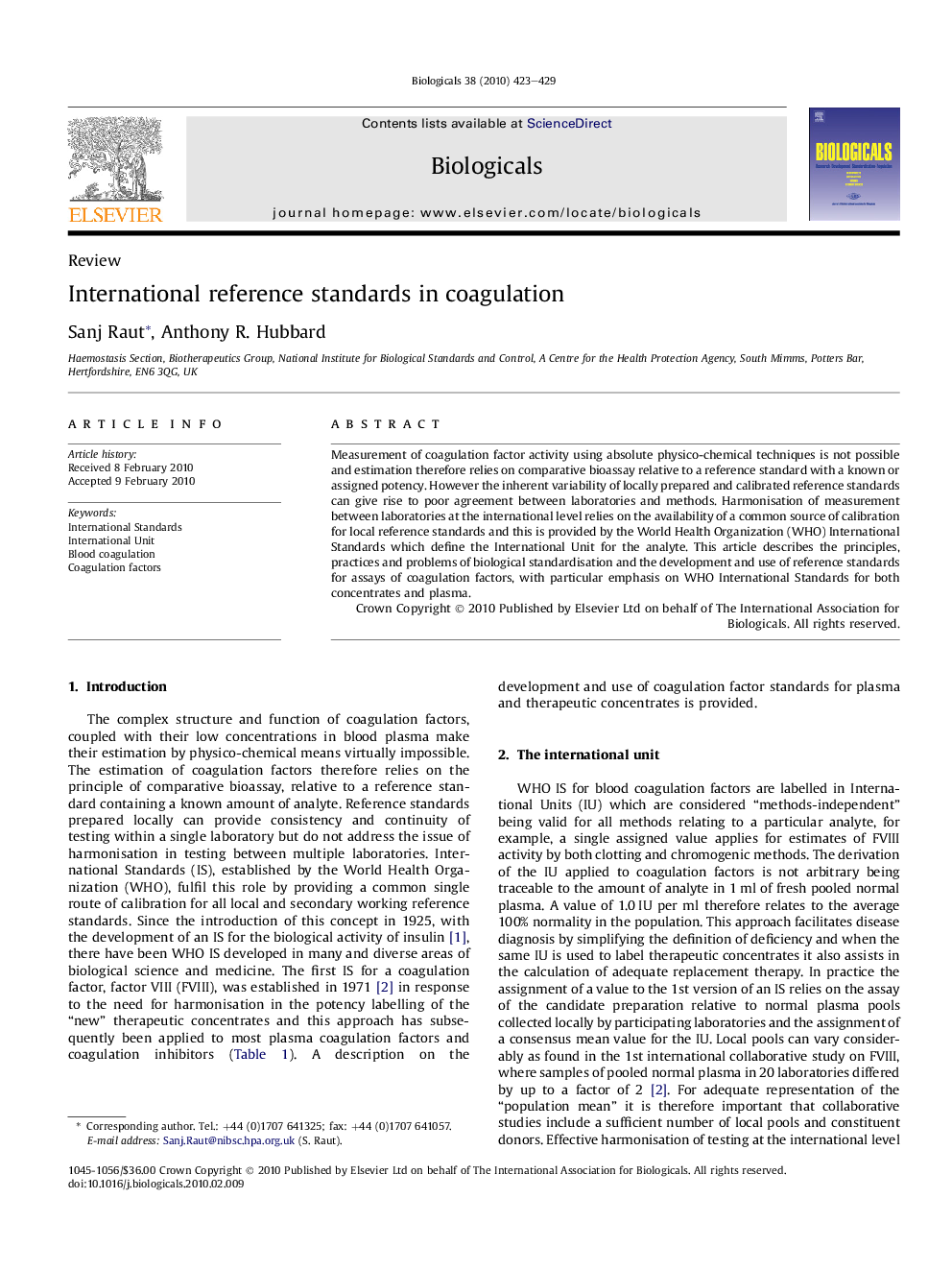 International reference standards in coagulation