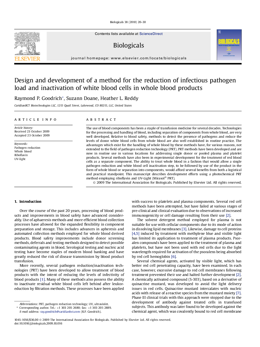 Design and development of a method for the reduction of infectious pathogen load and inactivation of white blood cells in whole blood products