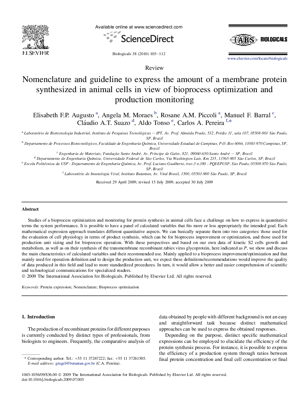 Nomenclature and guideline to express the amount of a membrane protein synthesized in animal cells in view of bioprocess optimization and production monitoring