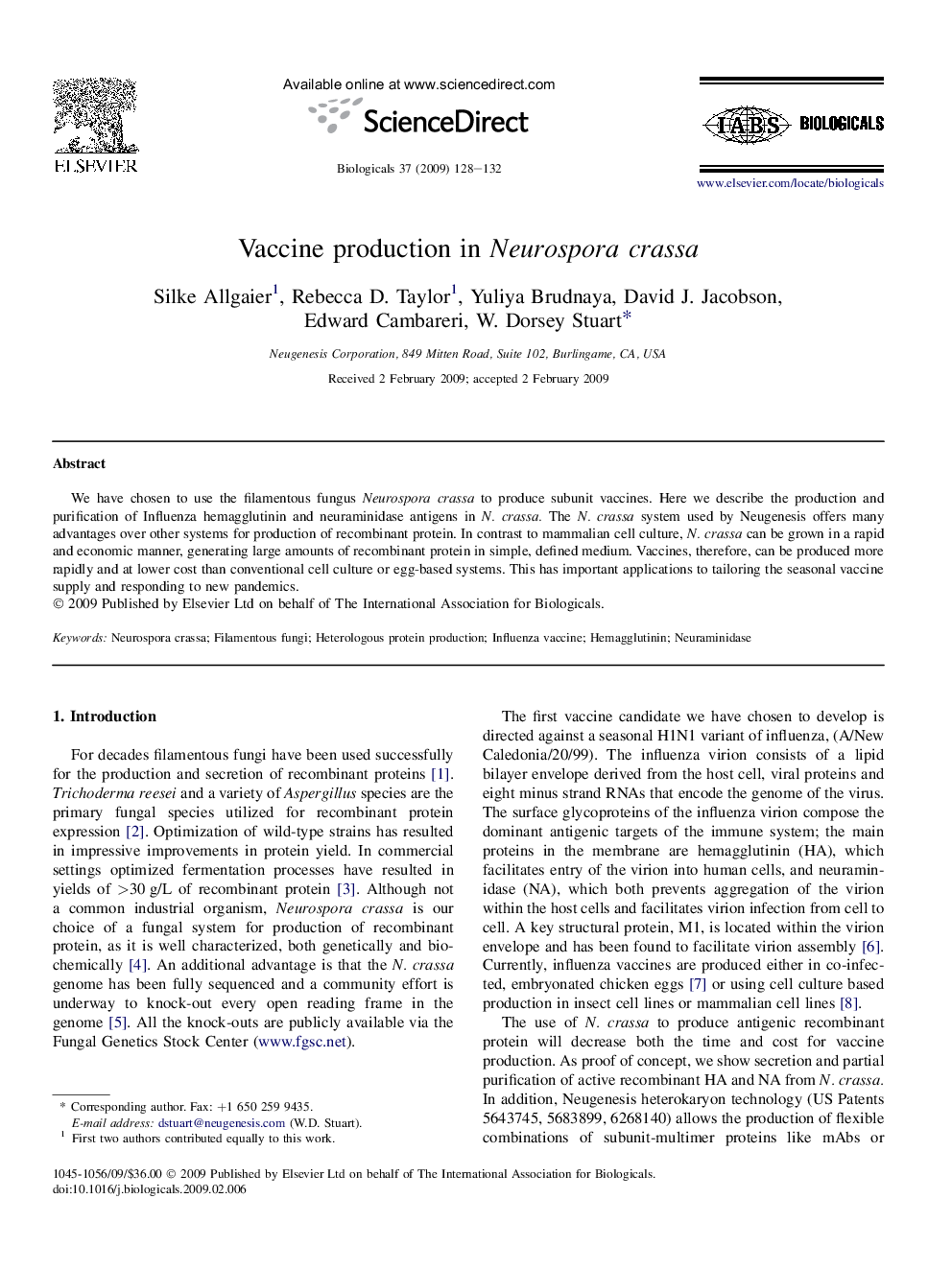 Vaccine production in Neurospora crassa