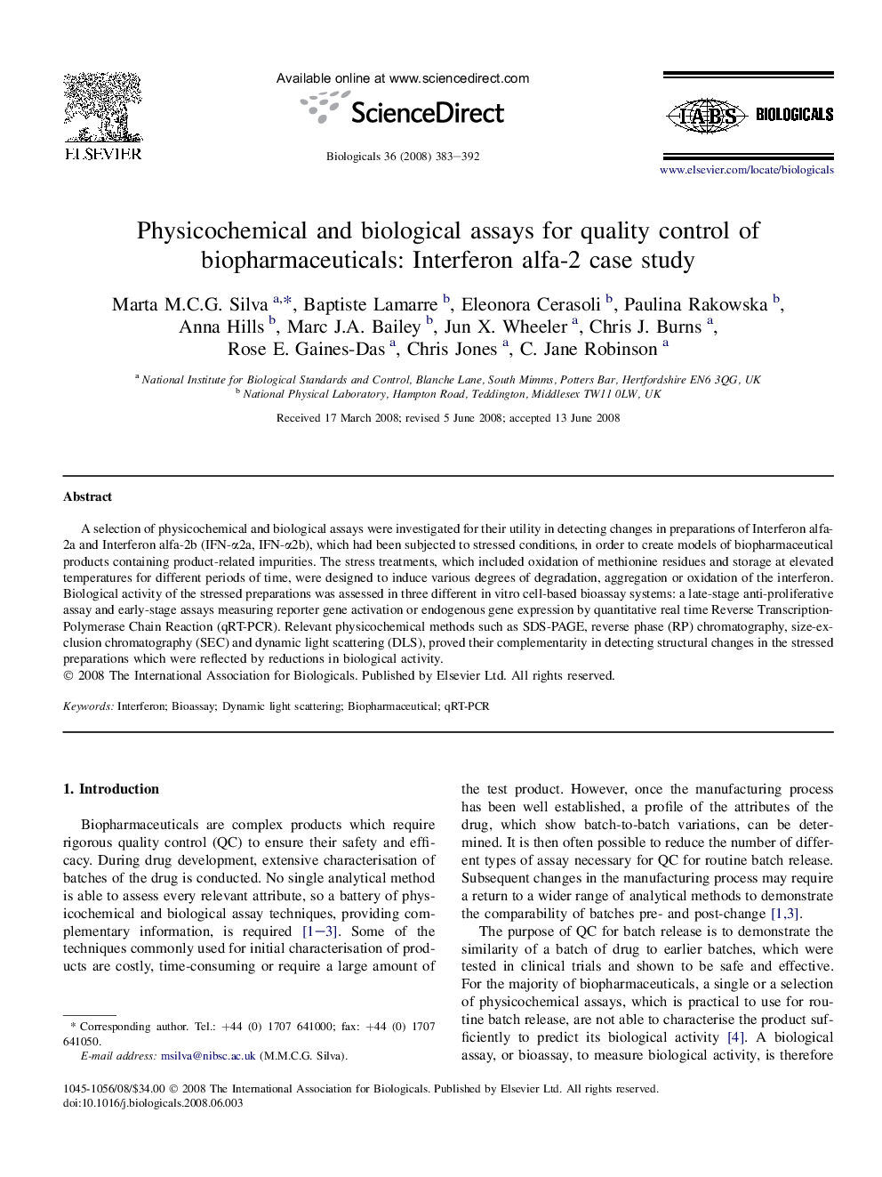 Physicochemical and biological assays for quality control of biopharmaceuticals: Interferon alfa-2 case study