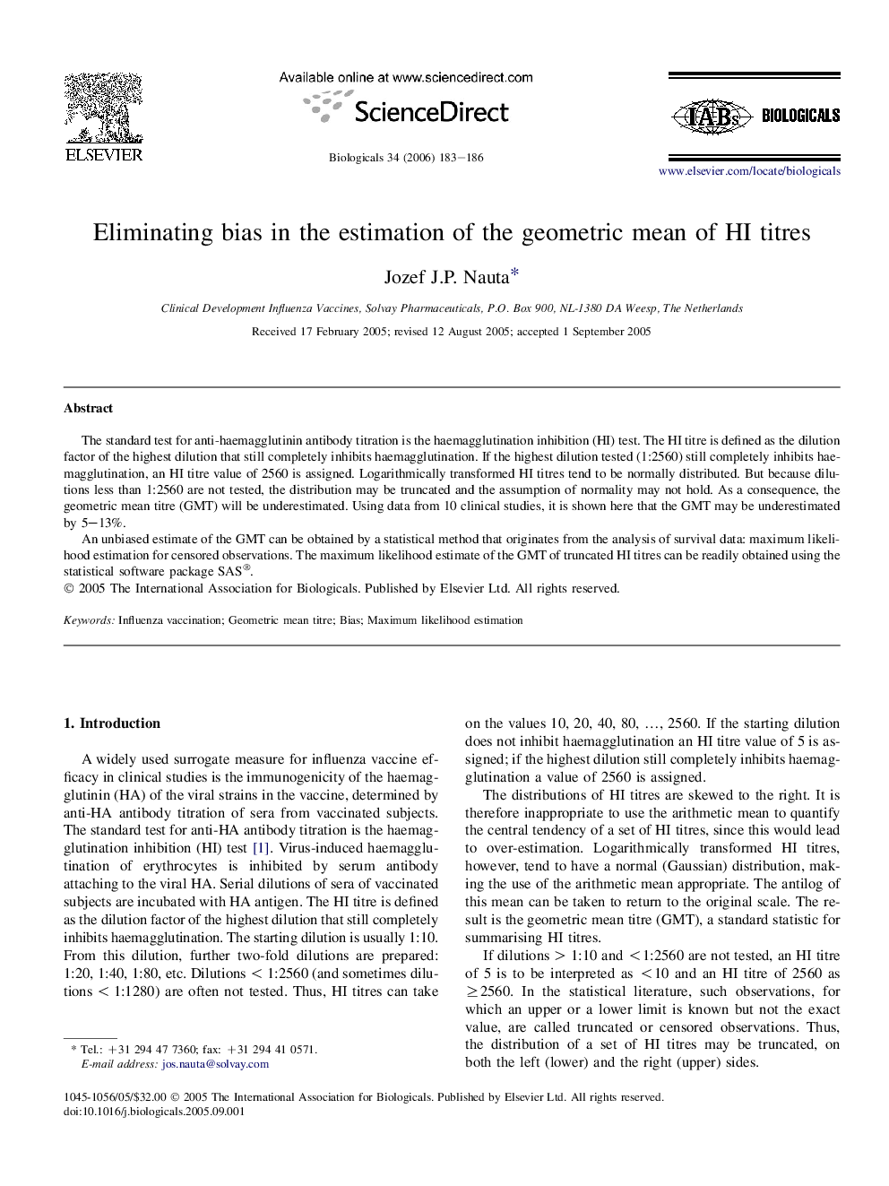 Eliminating bias in the estimation of the geometric mean of HI titres