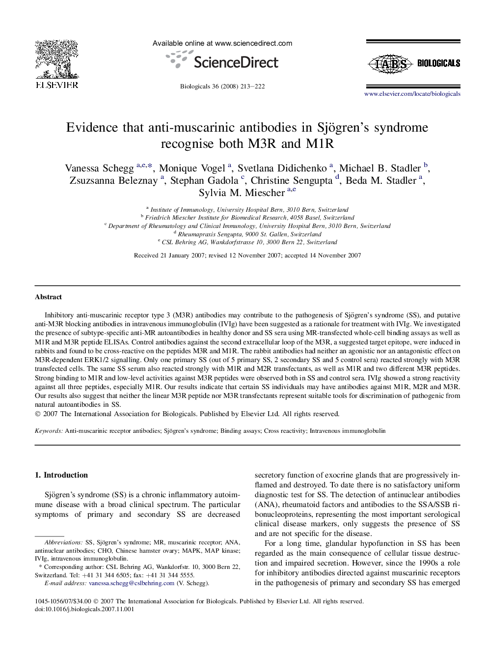 Evidence that anti-muscarinic antibodies in Sjögren's syndrome recognise both M3R and M1R