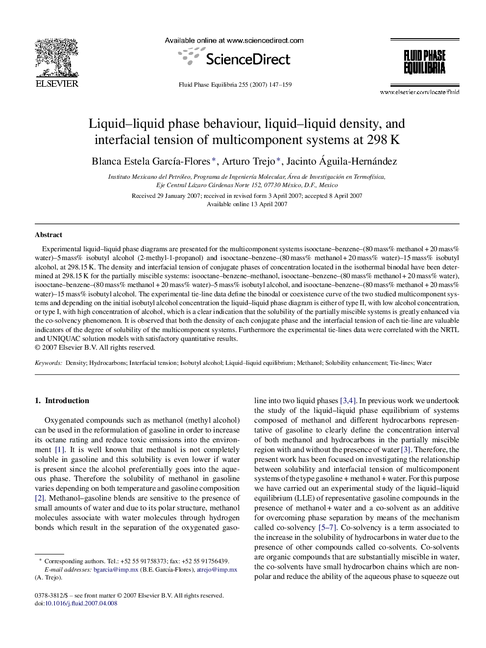 Liquid–liquid phase behaviour, liquid–liquid density, and interfacial tension of multicomponent systems at 298 K