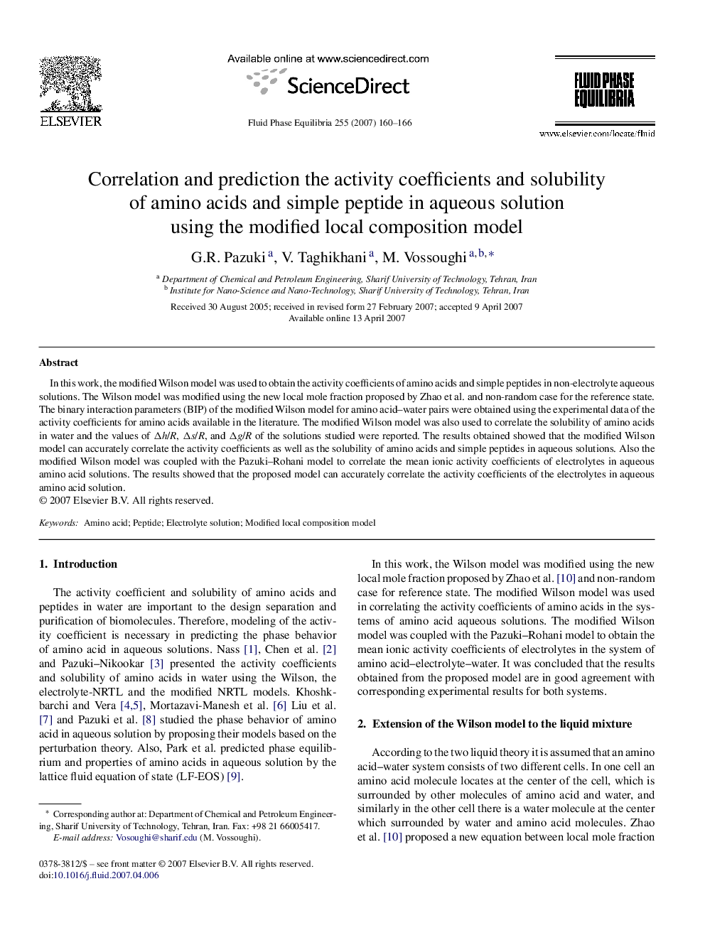 Correlation and prediction the activity coefficients and solubility of amino acids and simple peptide in aqueous solution using the modified local composition model