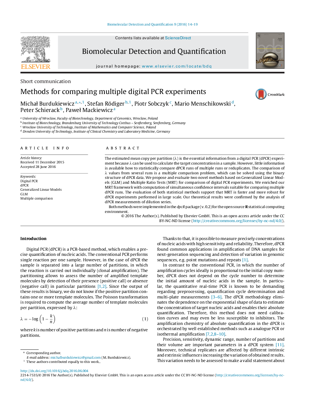 Methods for comparing multiple digital PCR experiments