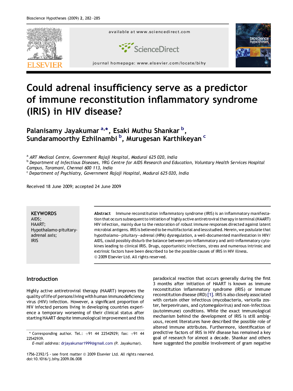 Could adrenal insufficiency serve as a predictor of immune reconstitution inflammatory syndrome (IRIS) in HIV disease?