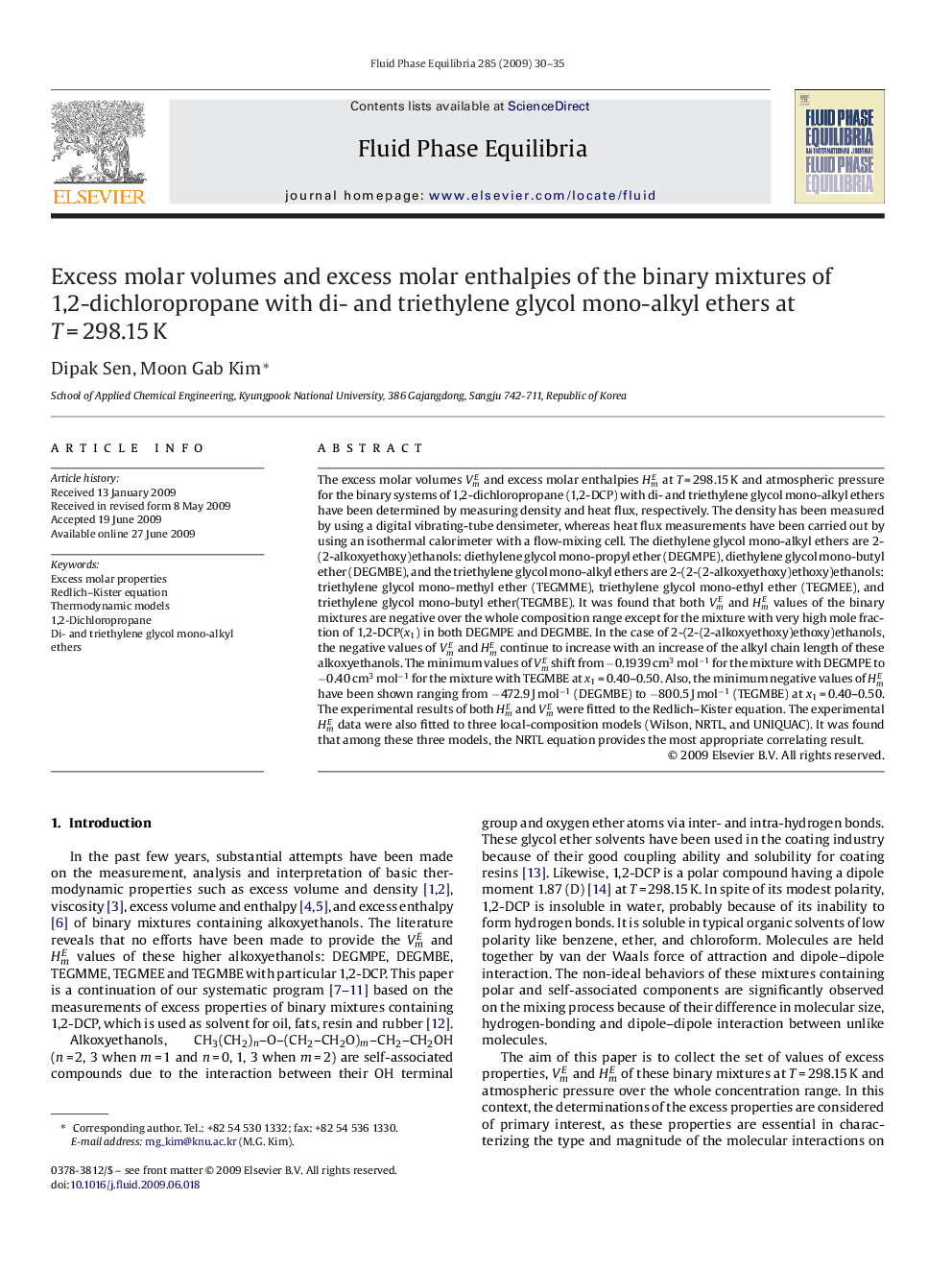 Excess molar volumes and excess molar enthalpies of the binary mixtures of 1,2-dichloropropane with di- and triethylene glycol mono-alkyl ethers at T = 298.15 K