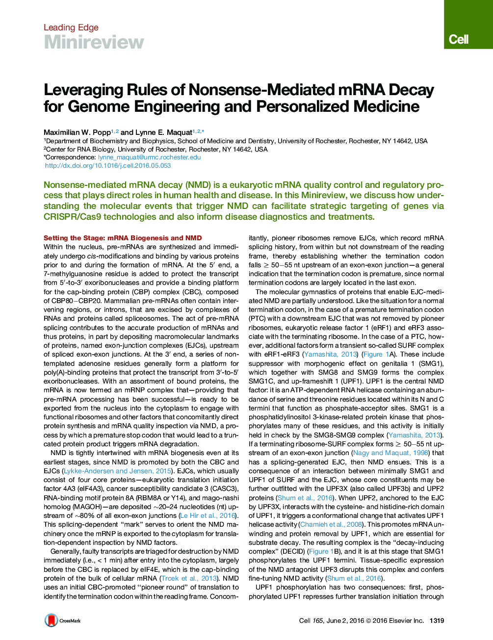Leveraging Rules of Nonsense-Mediated mRNA Decay for Genome Engineering and Personalized Medicine