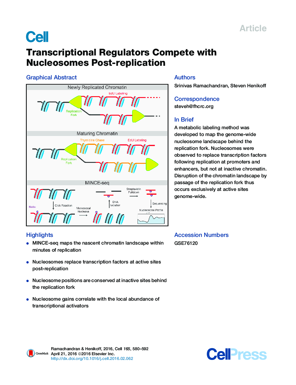 Transcriptional Regulators Compete with Nucleosomes Post-replication