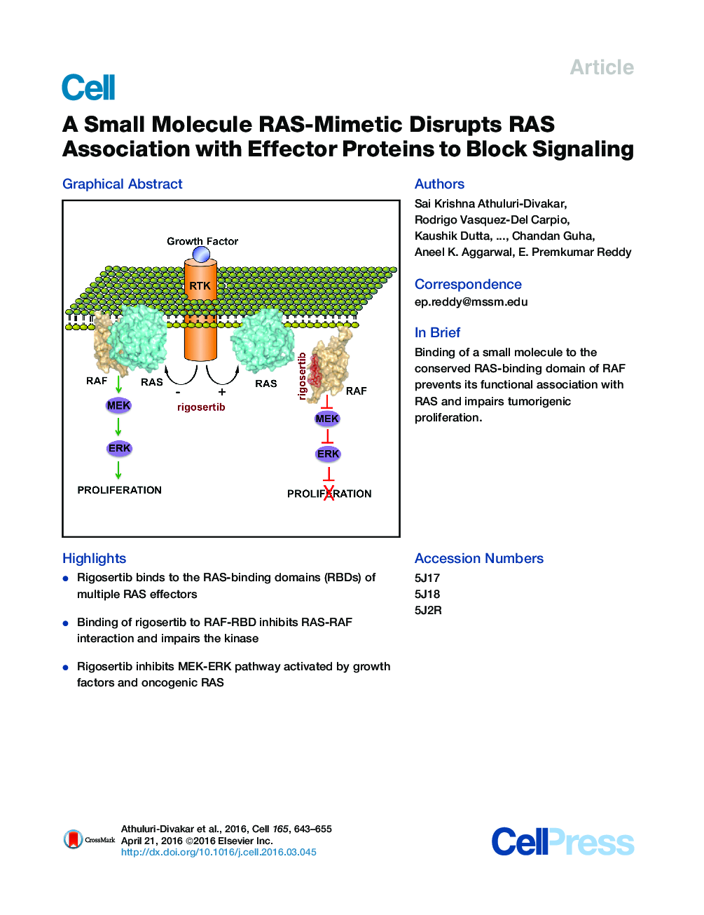 A Small Molecule RAS-Mimetic Disrupts RAS Association with Effector Proteins to Block Signaling