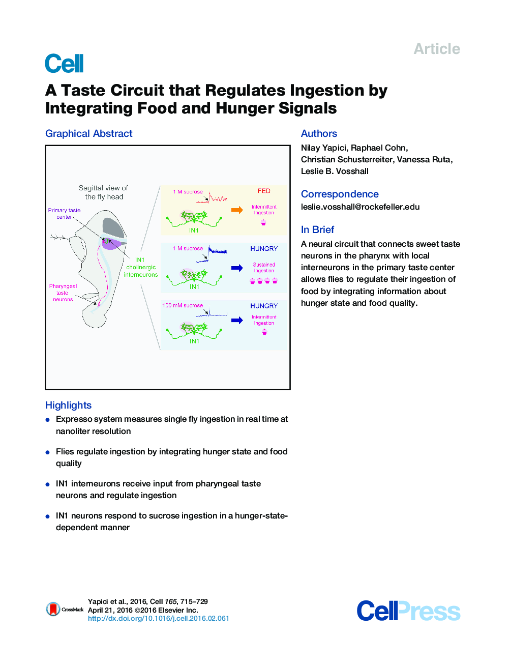 A Taste Circuit that Regulates Ingestion by Integrating Food and Hunger Signals