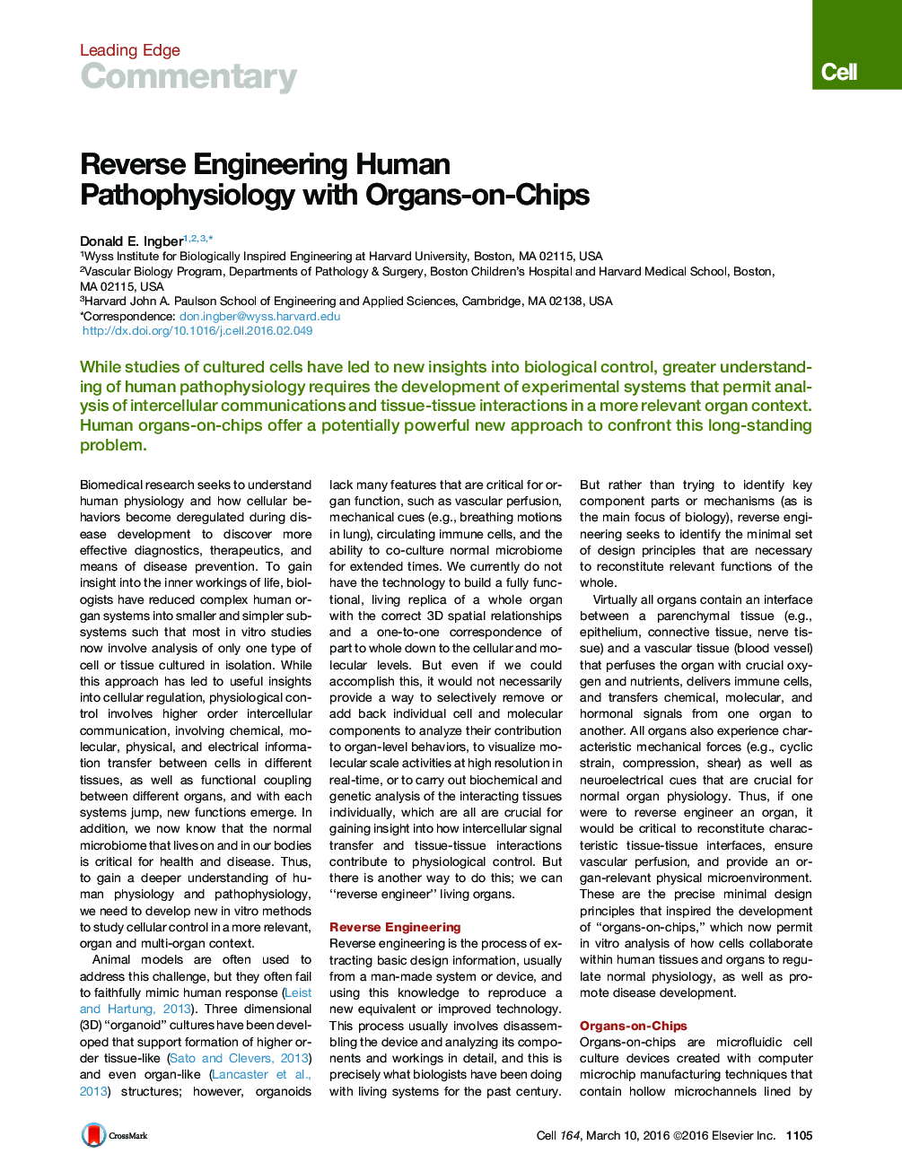 Reverse Engineering Human Pathophysiology with Organs-on-Chips