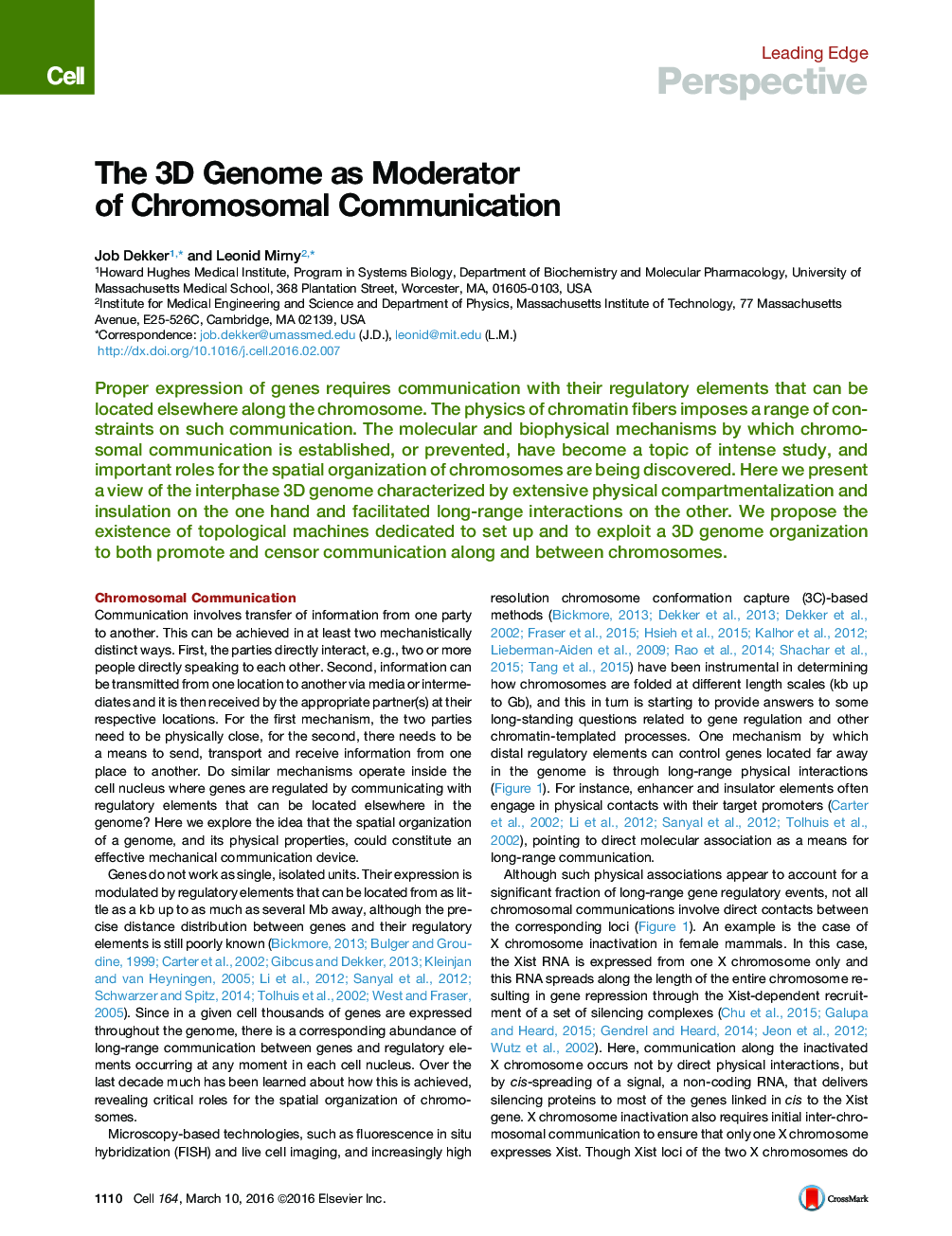 The 3D Genome as Moderator of Chromosomal Communication