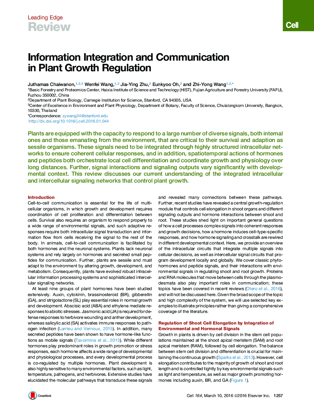 Information Integration and Communication in Plant Growth Regulation