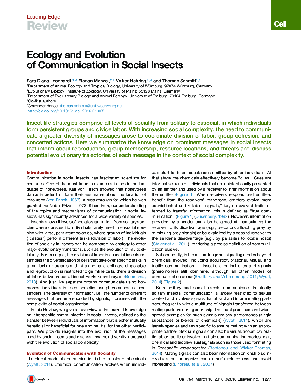 Ecology and Evolution of Communication in Social Insects