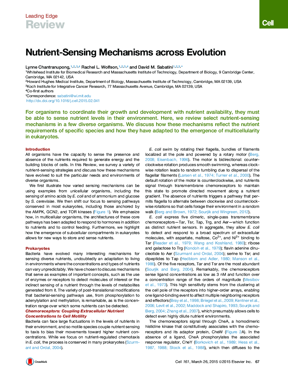 Nutrient-Sensing Mechanisms across Evolution