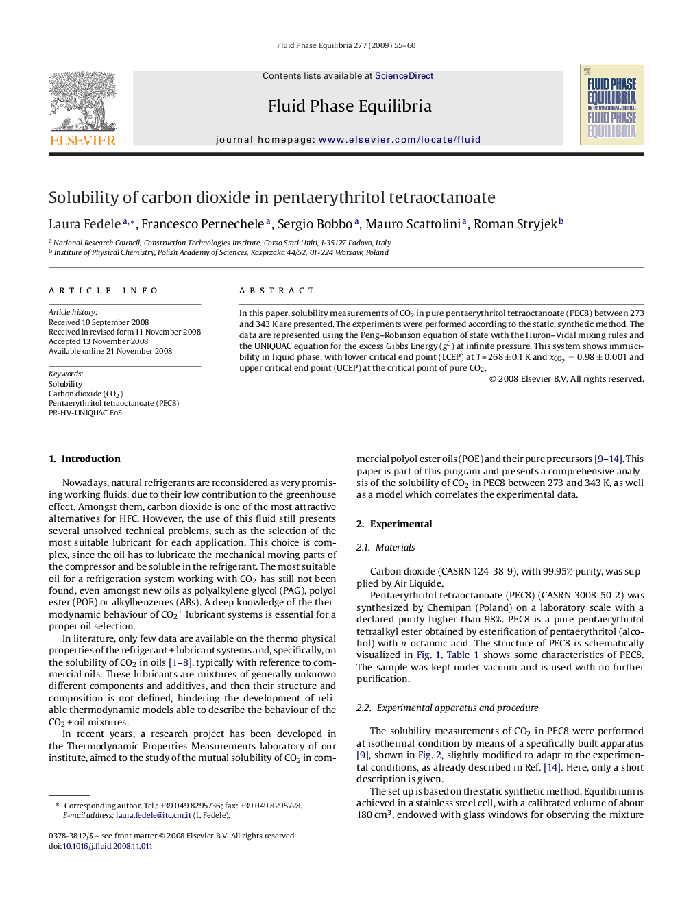 عکس صفحه اول مقاله: Solubility of carbon dioxide in pentaerythritol tetraoctanoate Solubility of carbon dioxide in pentaerythritol tetraoctanoate