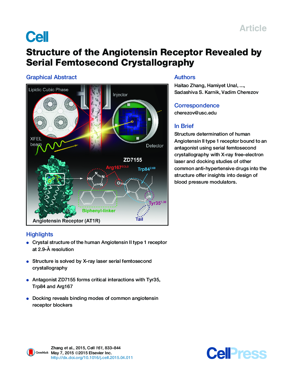 Structure of the Angiotensin Receptor Revealed by Serial Femtosecond Crystallography