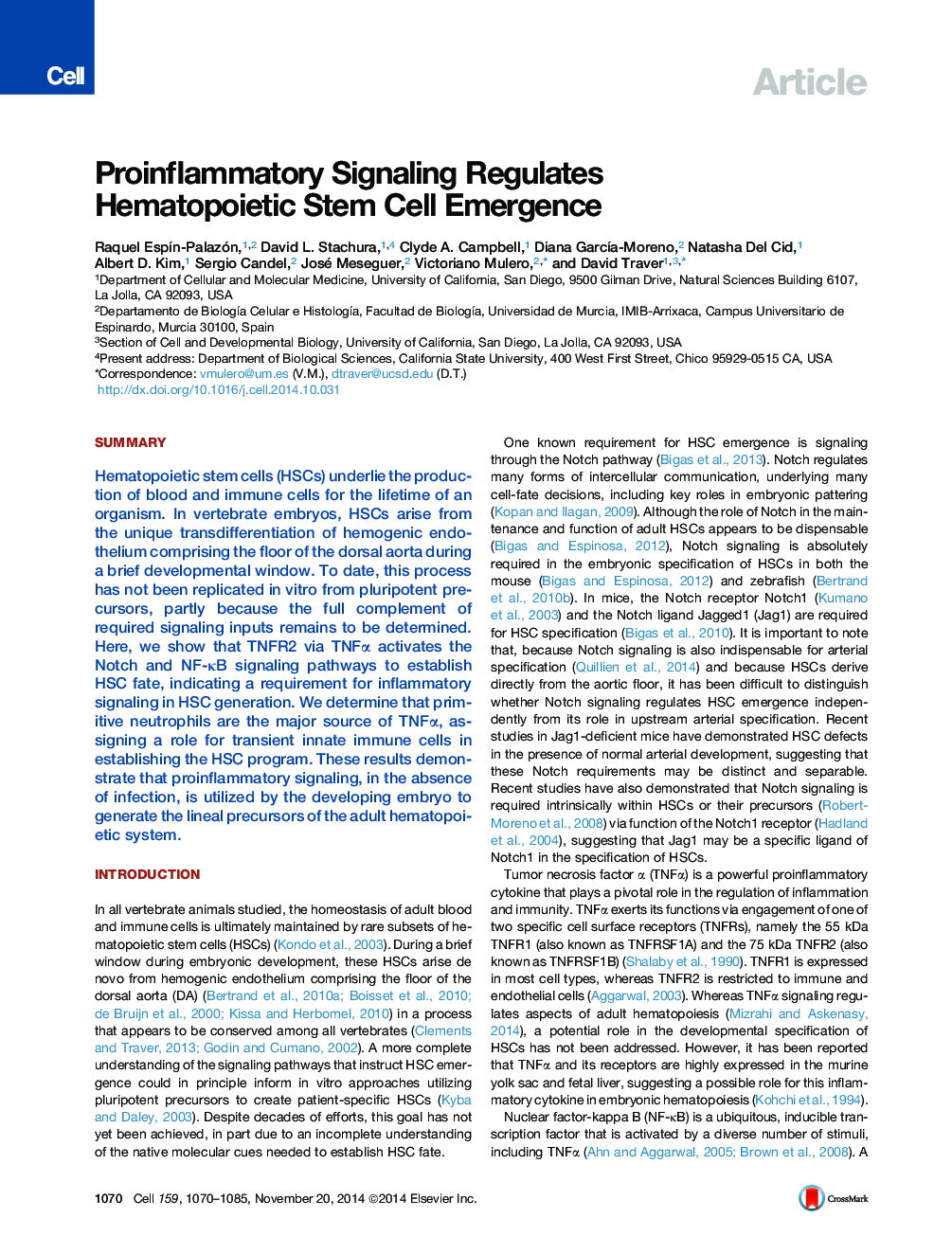 Proinflammatory Signaling Regulates Hematopoietic Stem Cell Emergence