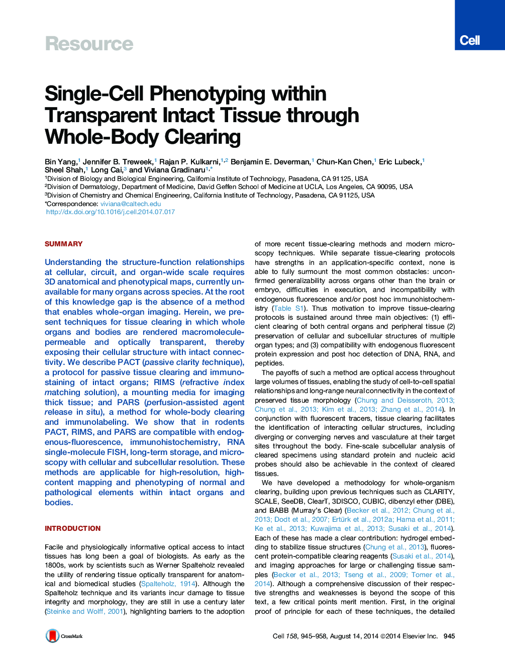 Single-Cell Phenotyping within Transparent Intact Tissue through Whole-Body Clearing