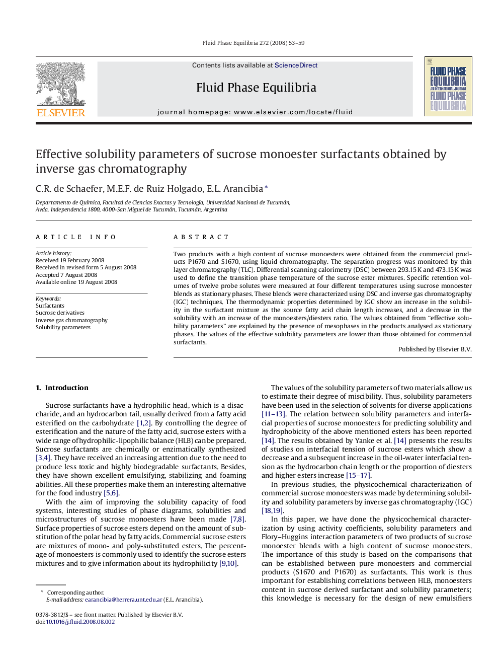 Effective solubility parameters of sucrose monoester surfactants obtained by inverse gas chromatography