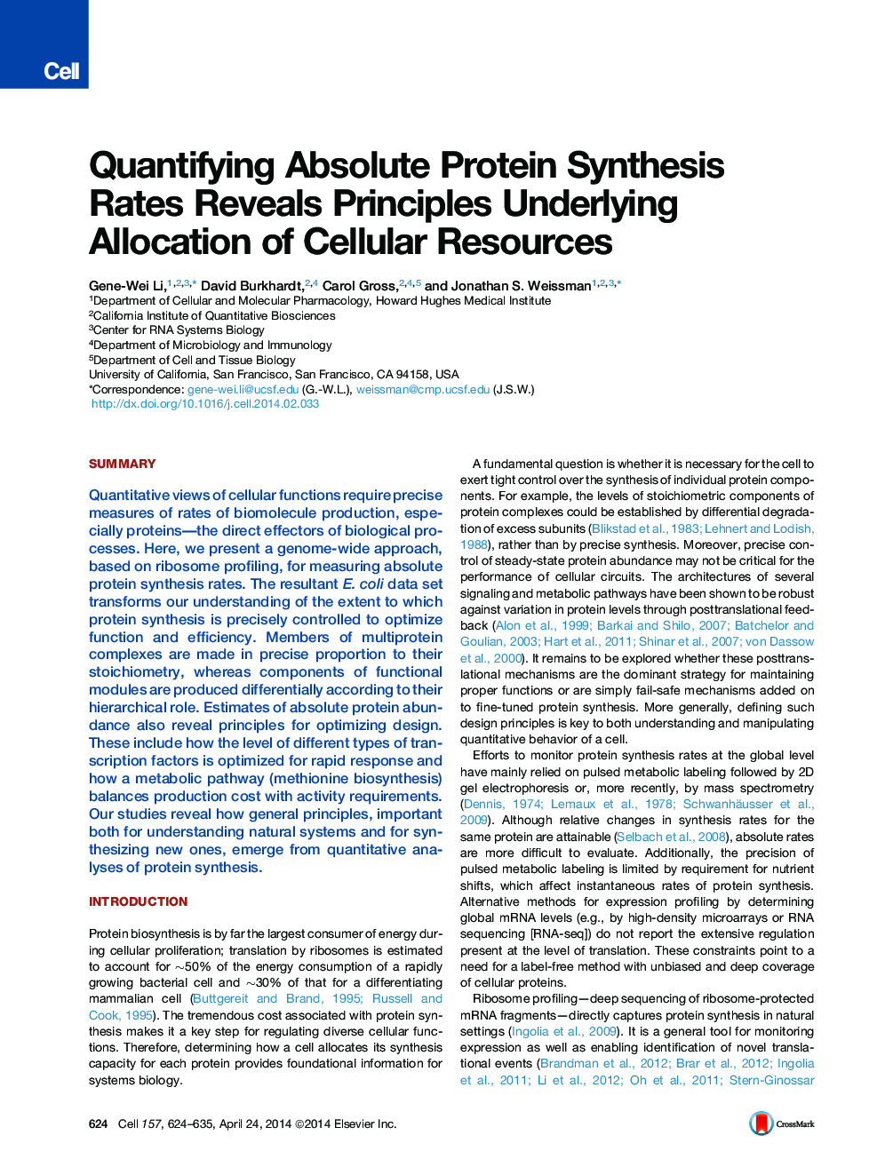 Quantifying Absolute Protein Synthesis Rates Reveals Principles Underlying Allocation of Cellular Resources