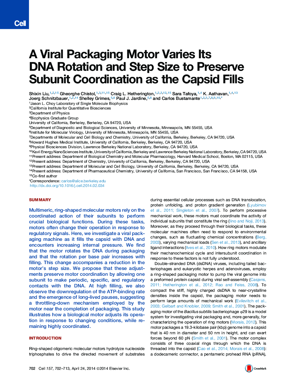 عکس صفحه اول مقاله: A Viral Packaging Motor Varies Its DNA Rotation and Step Size to Preserve Subunit Coordination as the Capsid Fills A Viral Packaging Motor Varies Its DNA Rotation and Step Size to Preserve Subunit Coordination as the Capsid Fills