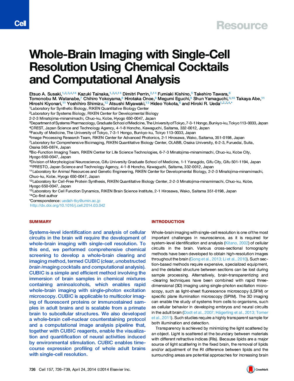 Whole-Brain Imaging with Single-Cell Resolution Using Chemical Cocktails and Computational Analysis