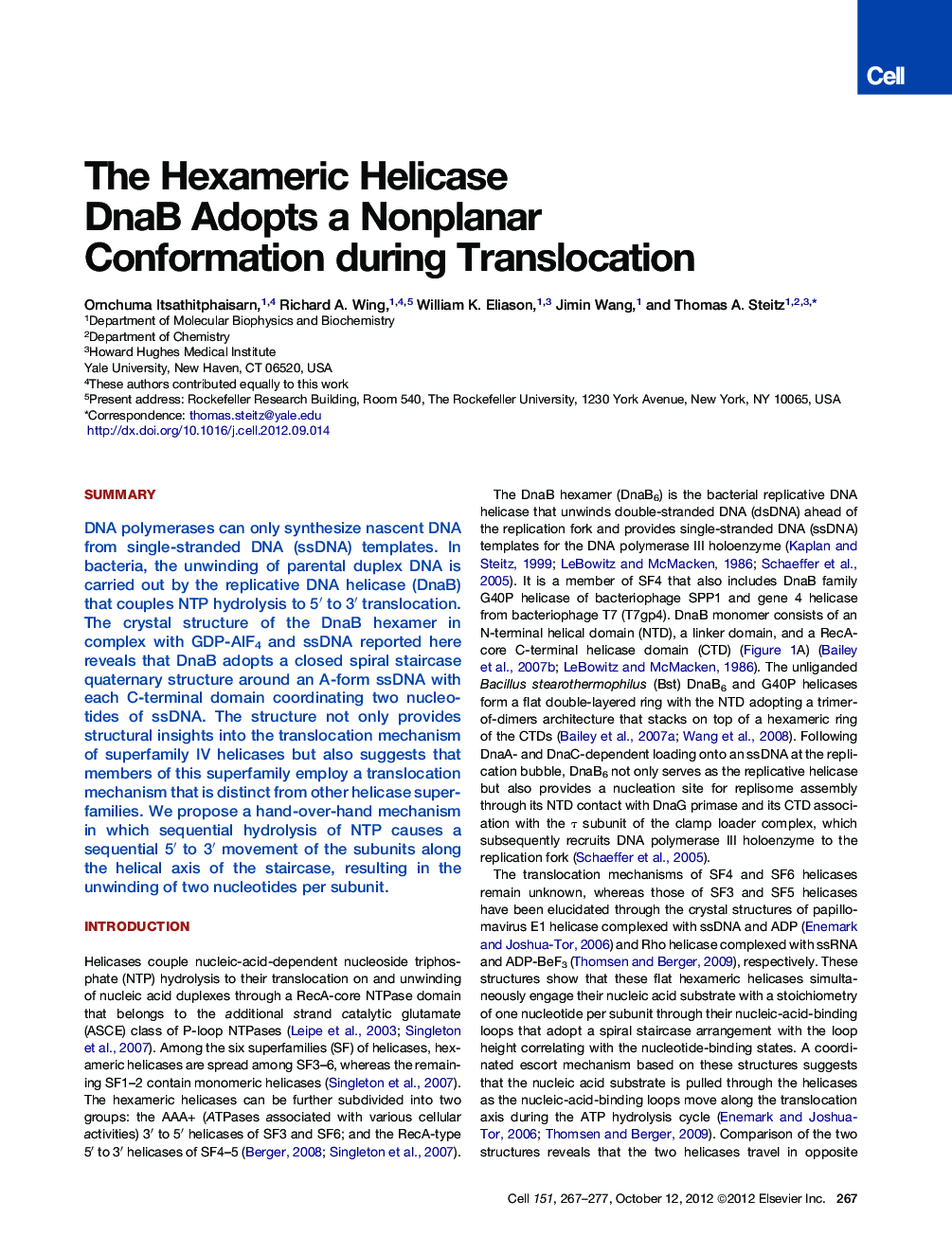 The Hexameric Helicase DnaB Adopts a Nonplanar Conformation during Translocation