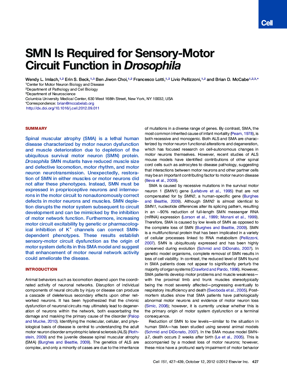 SMN Is Required for Sensory-Motor Circuit Function in Drosophila