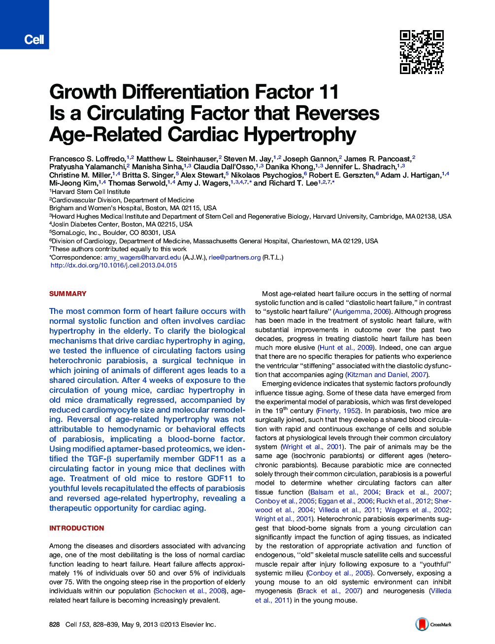 Growth Differentiation Factor 11 Is a Circulating Factor that Reverses Age-Related Cardiac Hypertrophy
