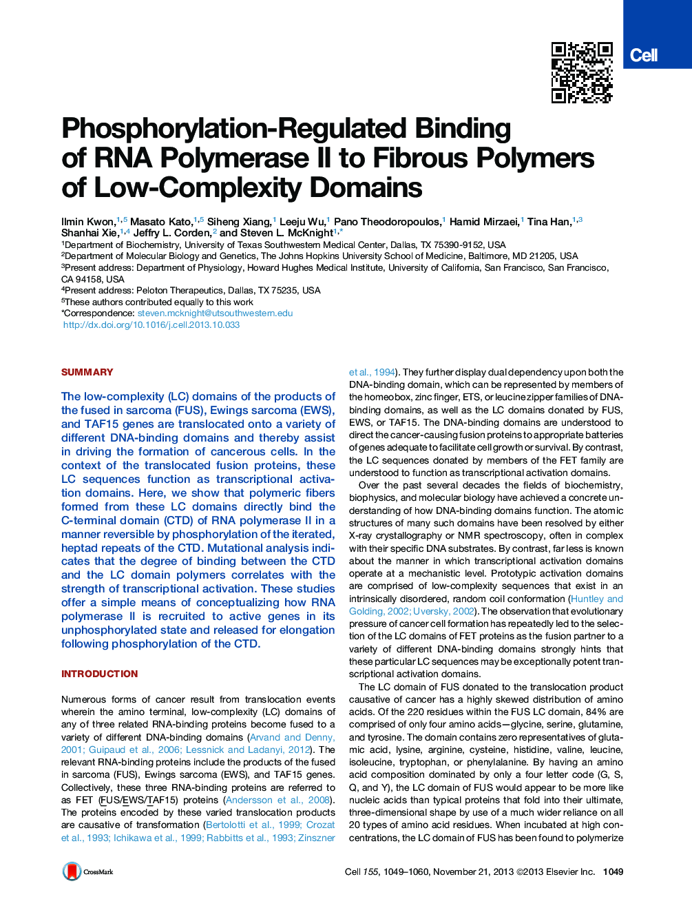 Phosphorylation-Regulated Binding of RNA Polymerase II to Fibrous Polymers of Low-Complexity Domains