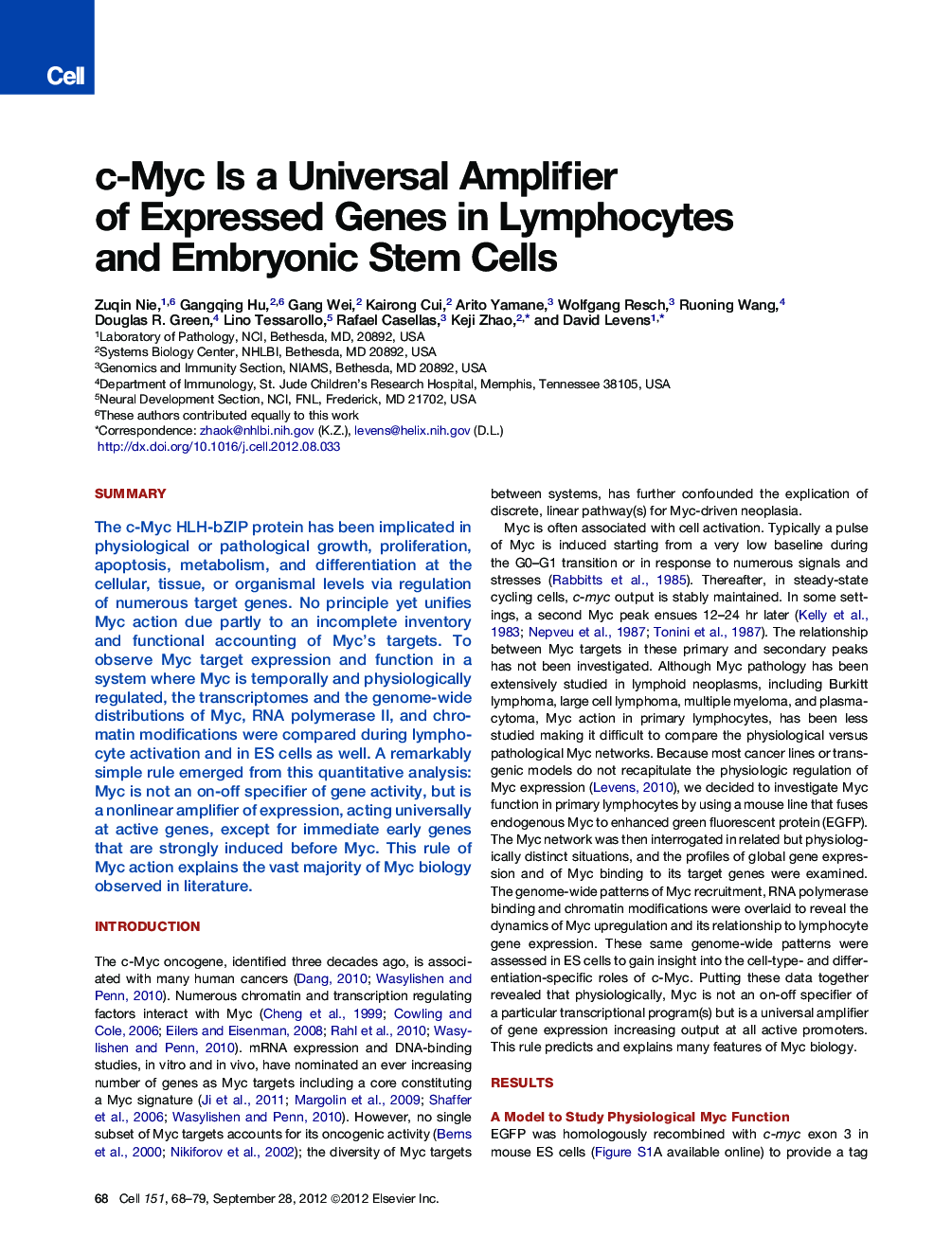 c-Myc Is a Universal Amplifier of Expressed Genes in Lymphocytes and Embryonic Stem Cells
